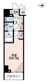 プレール・ドゥーク文京湯島 5階 1Kの間取り