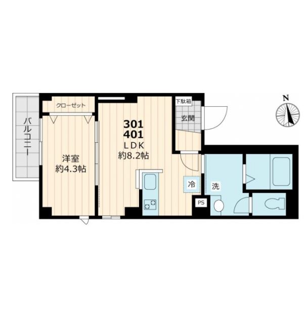 【築浅】カサ・ベラルーチェ御茶ノ水 3階 1LDKの間取り
