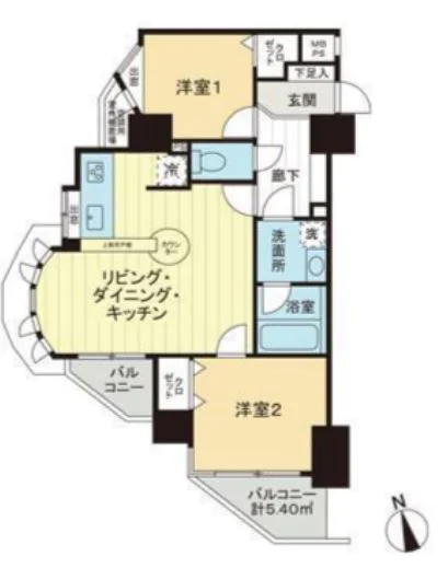 ライオンズマンション小石川シティ 9階 2LDKの間取り