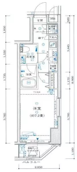 カテリーナ文京湯島 2階 1Kの間取り