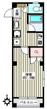 第二ＭＳ本郷 2階 1Kの間取り