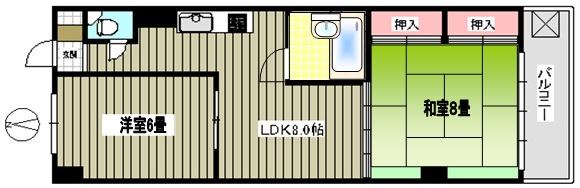 真砂マンション 5階 2LDKの間取り