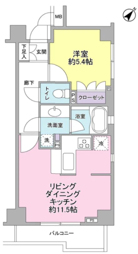 サンピエス根津 3階 1LDKの間取り