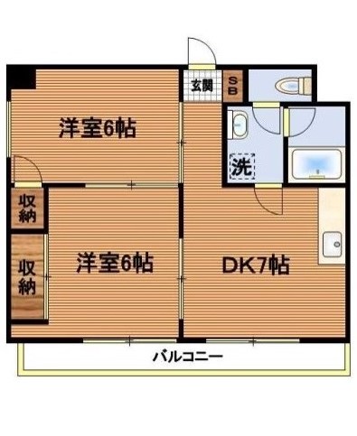 メゾンクレール 2階 2DKの間取り