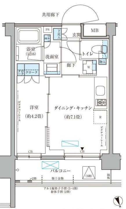 パークアクシス文京本郷 4階 1DKの間取り