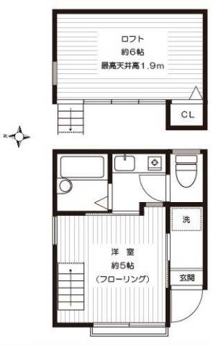 Aフラット本郷 2階 1Kの間取り