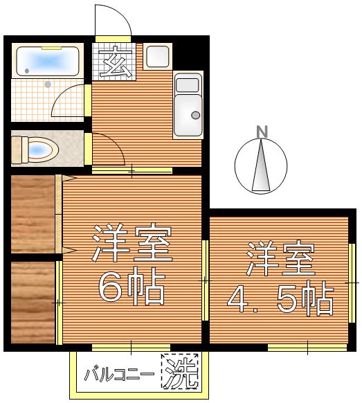 高畑マンション 4階 2Kの間取り