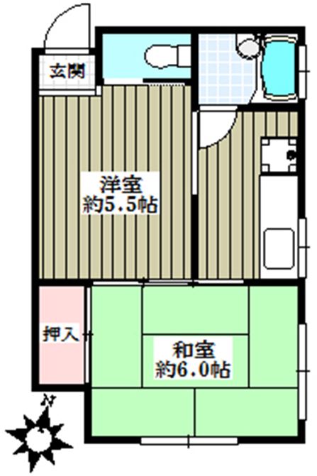 桐山荘 1階 2Kの間取り