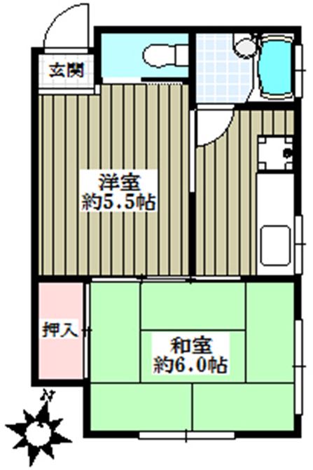 桐山荘 1階 2Kの間取り