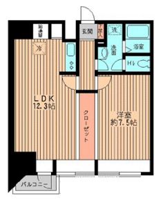 ビューテラス向丘 6階 1LDKの間取り