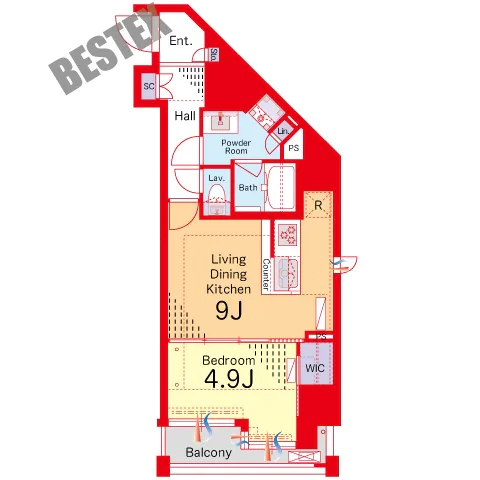 プレセダンヒルズ文京本駒込 5階 1LDKの間取り