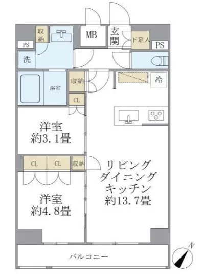 ジオエント駒込 6階 2LDKの間取り