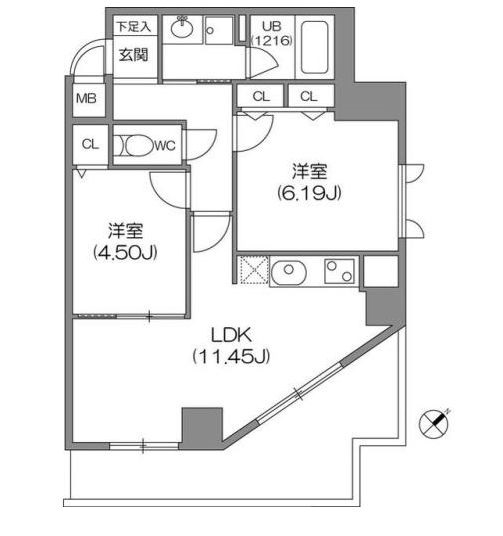 ジョイシティ小石川 5階 2LDKの間取り