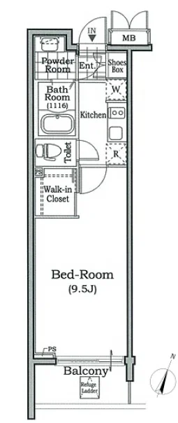 レジディア文京本駒込 5階 1Kの間取り