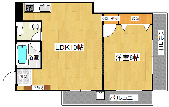 パールハイツ田上 3階 1LDKの間取り