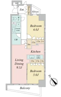 デュオステージ後楽園 7階 2LDKの間取り