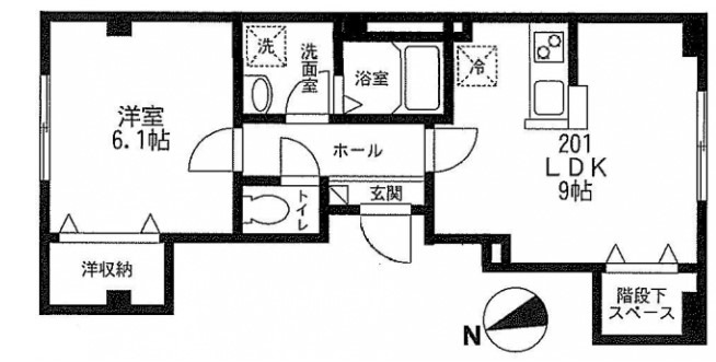 アーク江戸川橋 2階 1LDKの間取り