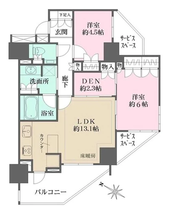 BELISTA文京白山 14階 2LDKの間取り