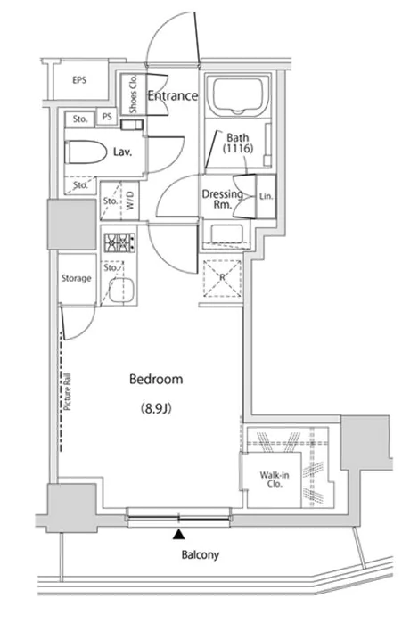 ザ・パークハビオ文京目白台プレイス 9階 1Rの間取り