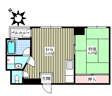 【駅1分】ハイネスイイダ 3階 1LDKの間取り