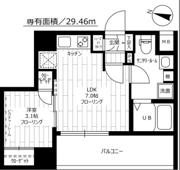 ステージグランデ文京小石川 8階 1DKの間取り