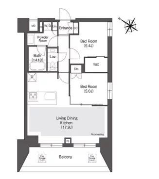 【新築】オアーゼ文京大塚 4階 2LDKの間取り