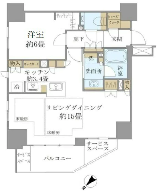 ジオ文京千石 6階 1LDKの間取り