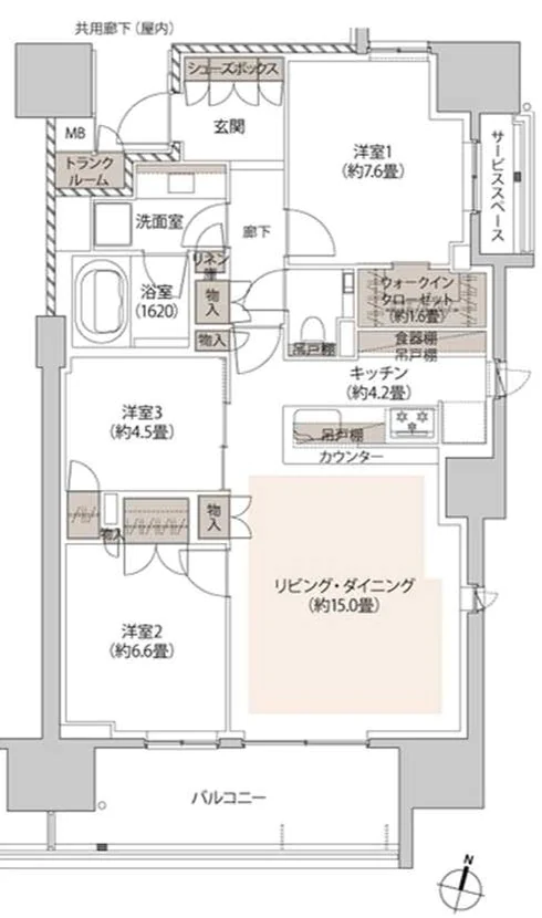 ザ・パークハウス本郷 2階 3LDKの間取り