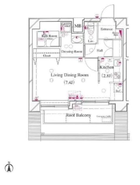 シンシア後楽園 8階 1Rの間取り