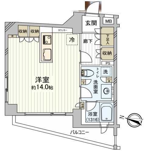 日神デュオステージ小石川 4階 1Rの間取り