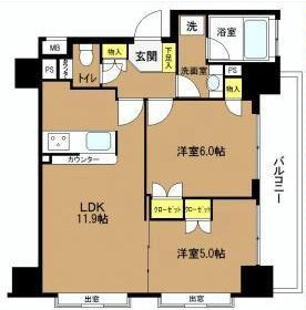 ロータリーパレス春日安藤坂 2階 2LDKの間取り