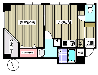 文京ツインタワー 6階 1DKの間取り