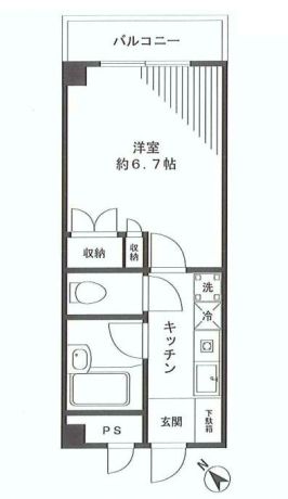 ラ・セゾン白山 2階 1Kの間取り