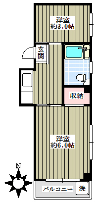 須貝ビル 3階 1Kの間取り