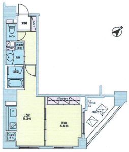 エコロジー柳橋レジデンス 8階 1LDKの間取り