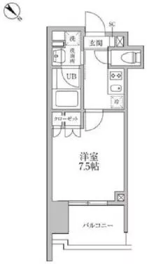 レジディア文京本郷Ⅲ 3階 1Kの間取り
