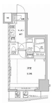 ジェノヴィア東大前グリーンヴェール 7階 1Kの間取り