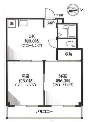 インフィニ 2階 2DKの間取り