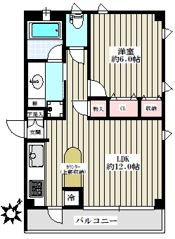 ヴィラムツミ 2階 1LDKの間取り