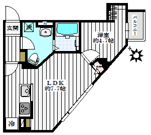 プランドール小石川 1階 1LDKの間取り