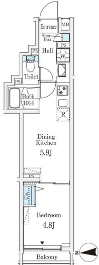 ロスアルコス千駄木 2階 1DKの間取り