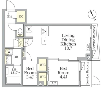 【新築】アジールコート後楽園 1階 2LDKの間取り