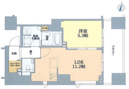 【分譲賃貸】アトラス本郷三丁目 4階 1LDKの間取り