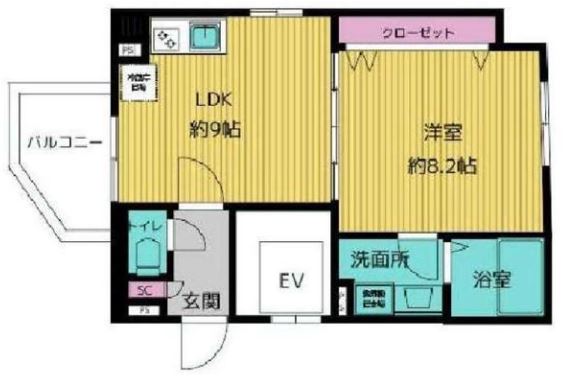 グランデュオ小石川 7階 1LDKの間取り