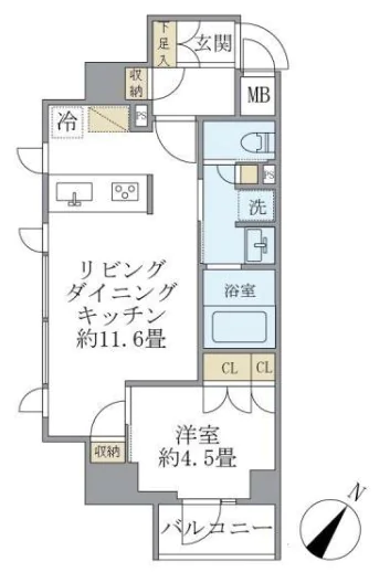ジオエント駒込 3階 1LDKの間取り