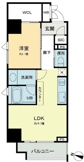 ベルファース本郷弓町 7階 1LDKの間取り