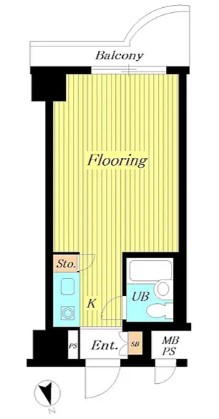 朝日後楽園マンション 5階 1Rの間取り