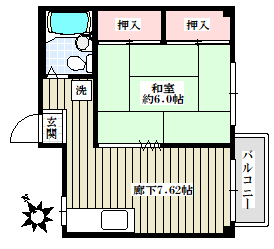 イカハタビル 6階 1DKの間取り