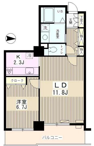 エルアージュ小石川 B棟 19階 1LDKの間取り