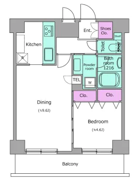 レジディア文京本郷Ⅱ 13階 1LDKの間取り